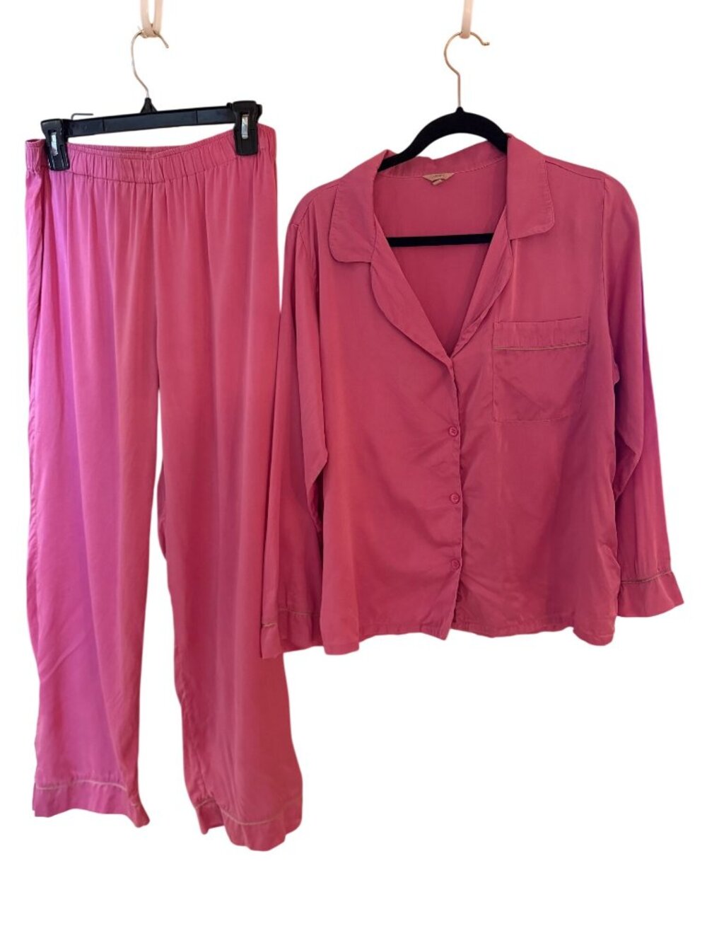 Eberjey Womens Long Sleeve Button-down Inez Pajama Set Size M Pink Silk Lounge